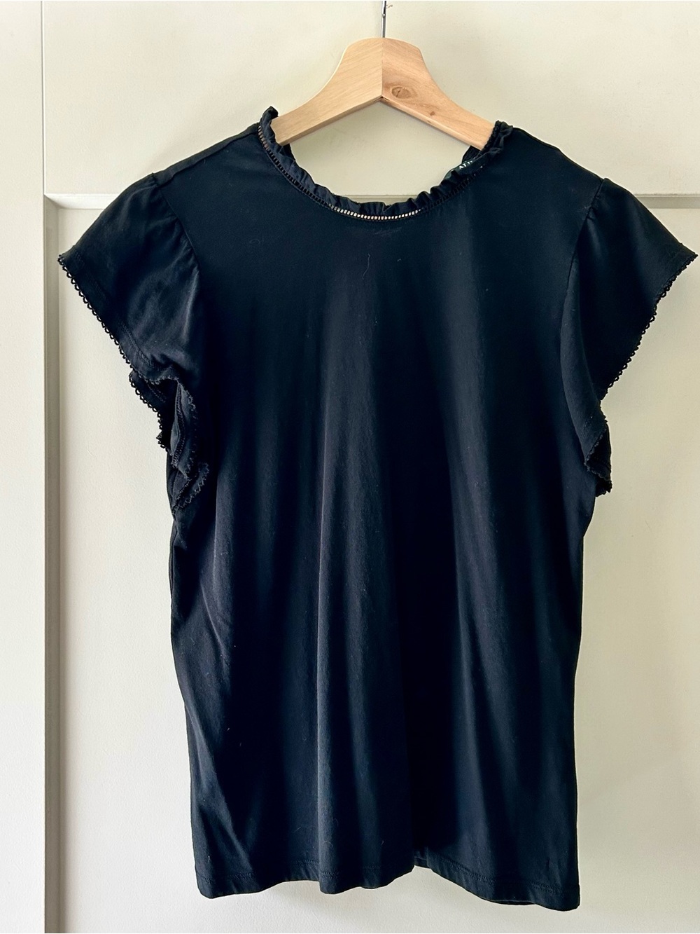 Ralph Lauren Black Short Sleeve Ruffle-Trim Tee size S